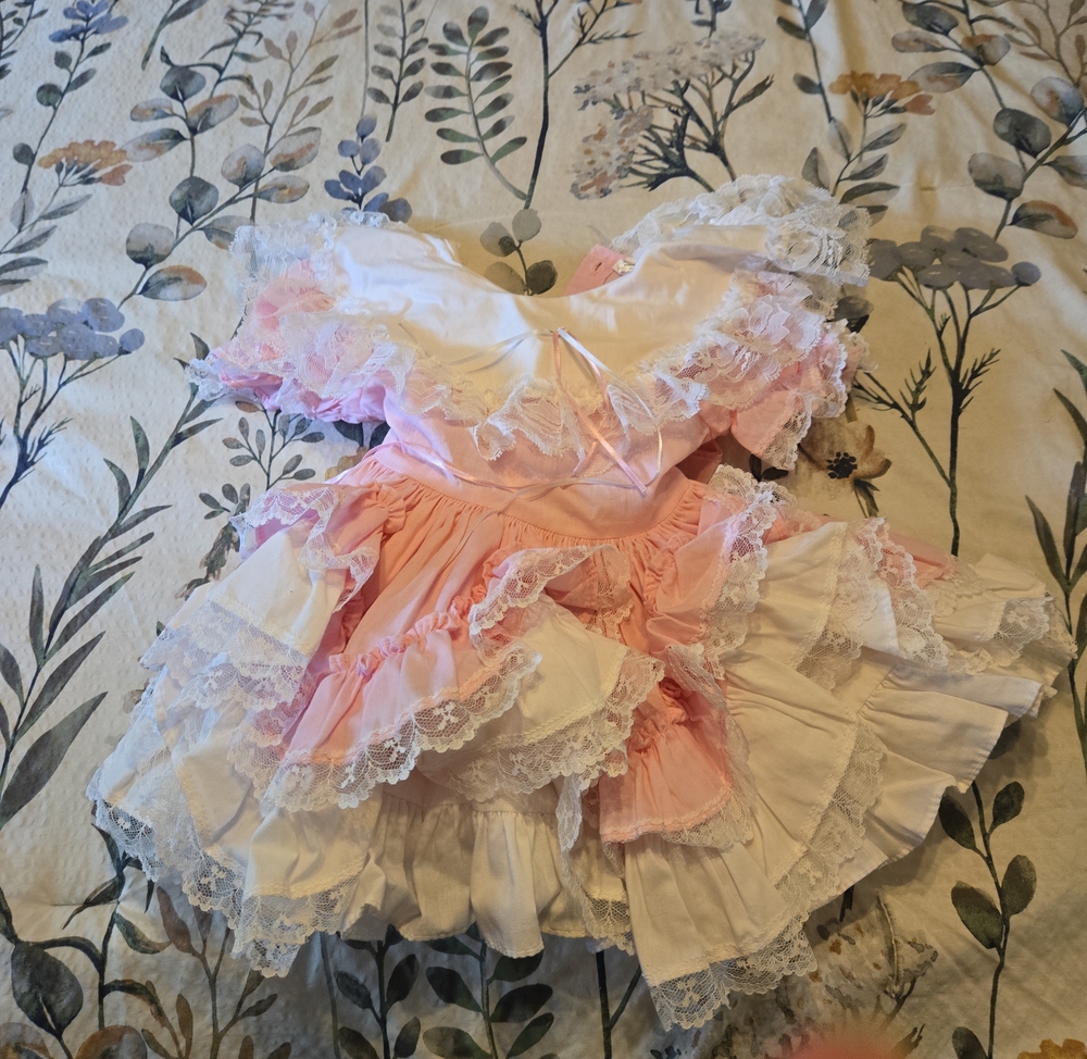 Pretty Pink & White Lace Ruffled Party Dress for Girls